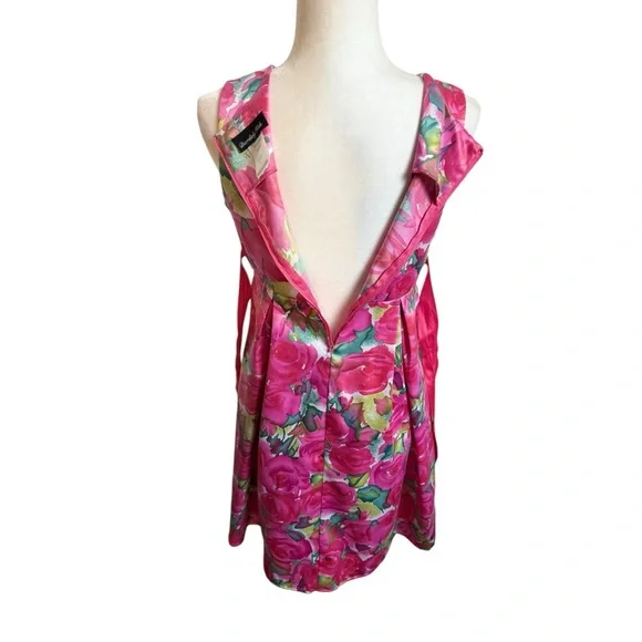 Youth Floral Satin Summer Spring Sleeveless Scoop Neck Sundress - Picture 4 of 14